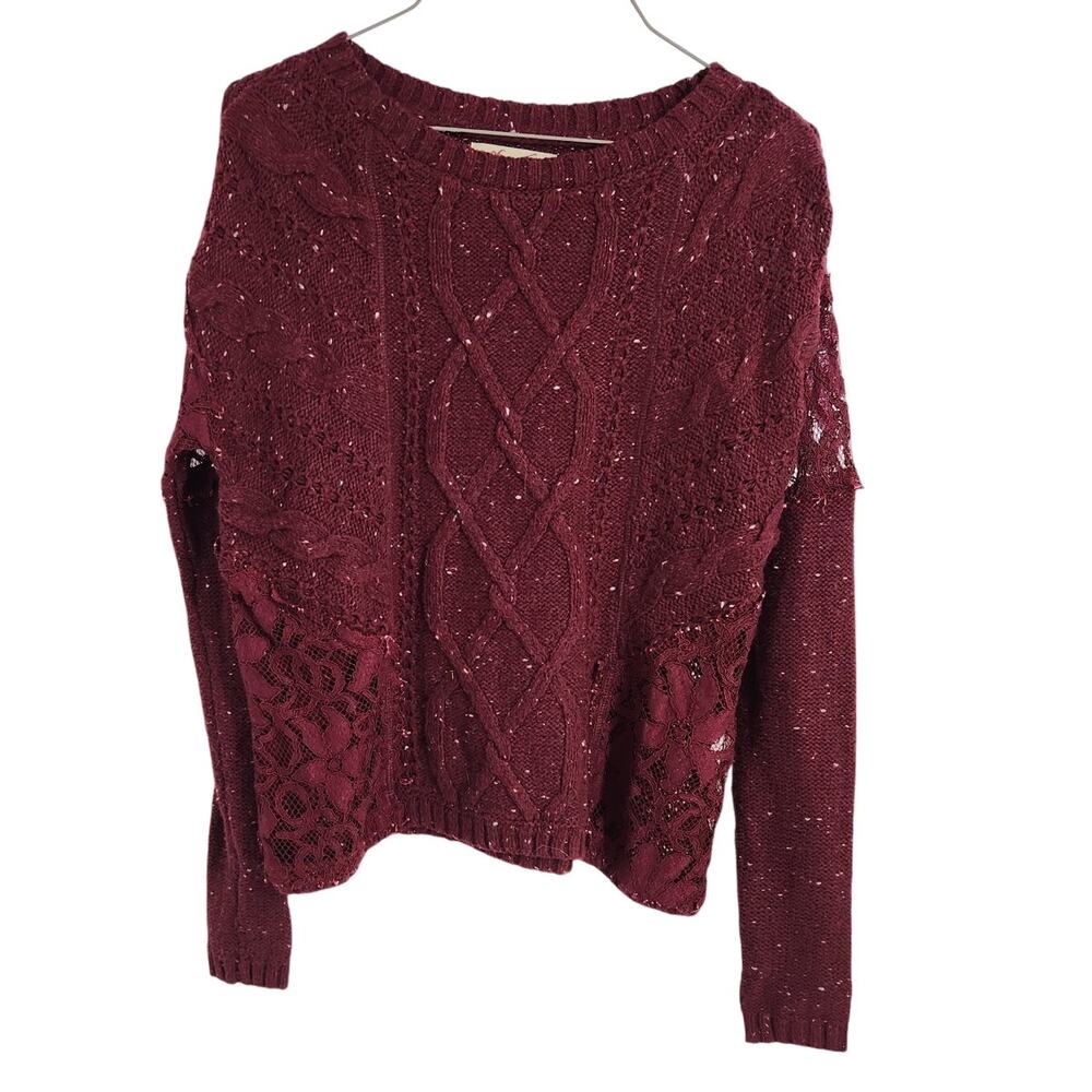 Hollister Red Burgundy Cable Knit Sweater Womens Size Small S